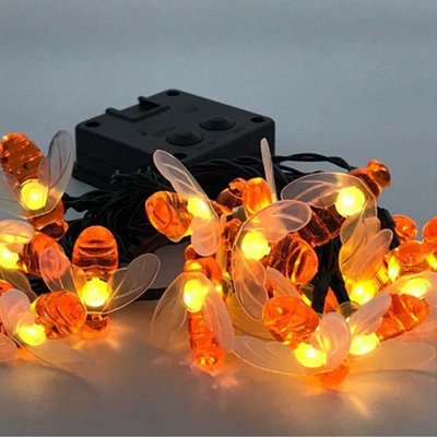 19.7" 30 Solar Bumble Bee String Light 8 Modes Garden Lawn Decor - Warm Color