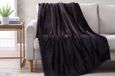 Walnut Flannel Pompom 50" x 70" Throw