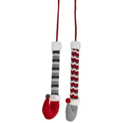 Set of 2 Gray and Red Plush Elf Leg Christmas Picks 30"