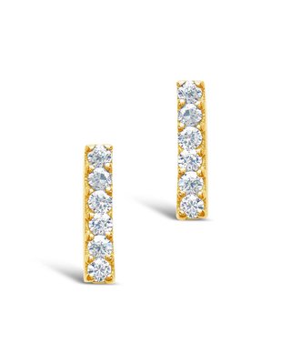 14k Gold Plated Sterling Silver Pave Cz Bar Studs