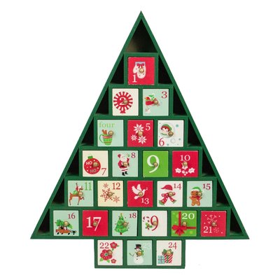 Tree Shaped Advent Christmas Calendar Decoration - 15" - Green and Red