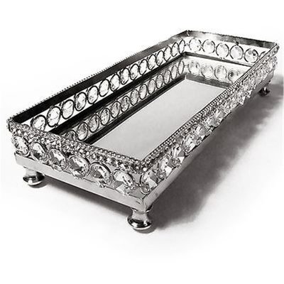 Elegance Sparkle Vanity Mirror Tray With Beaded Crystals