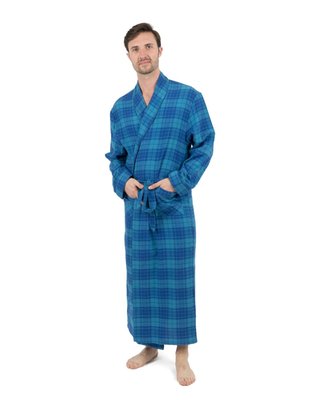 Leveret Men's Flannel Robe Navy And Blue Striped