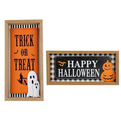 Happy Halloween Wooden Shadow Box Plaques - Set of 2