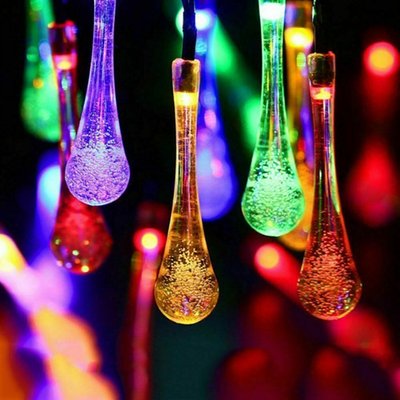 20" 30 Led Solar Fairy Waterdrop String Light With 2 Mods -Multi Color