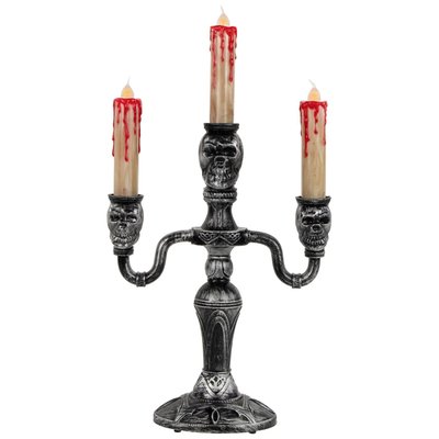 Antique Skull Trio Dripping Blood Halloween Candelabra - 13.75" -