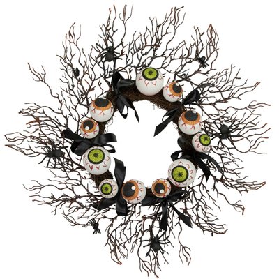 Eyeballs and Spiders Halloween Twig Wreath - 24" - Unlit