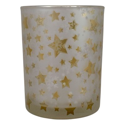 5" Matte Silver and Gold Stars and Snowflakes Flameless Glass Candle Holder