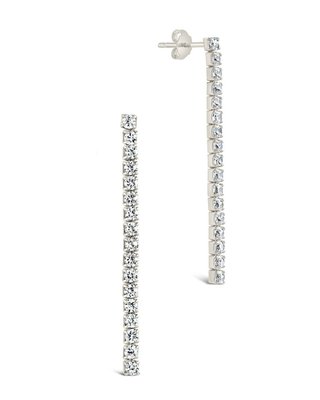 Sterling Silver Cz Linear Drop Earrings