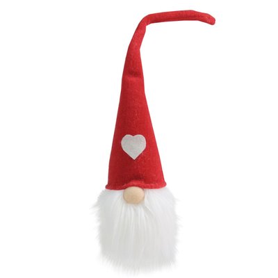 Gnome Head with Heart Hat Christmas Decoration - 21.5" - Red and White