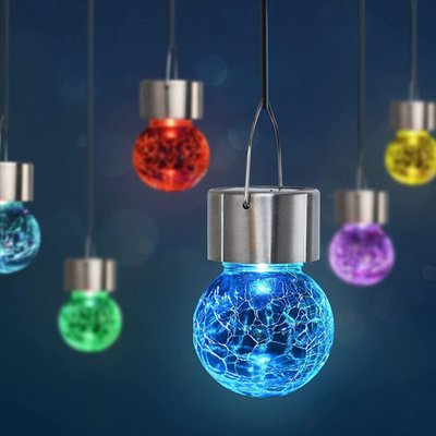6-Pk Solar Hanging Crystal Ball Light With Changing Led - Multi Color