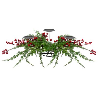 Frosted Berry and Foliage Triple Candle Holder Christmas Decoration - 32"