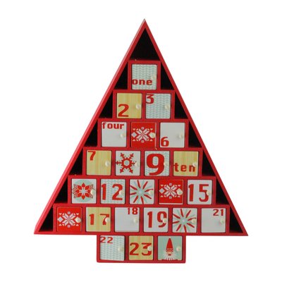 Christmas Tree Advent Calendar Decoration - 14.5" - Red