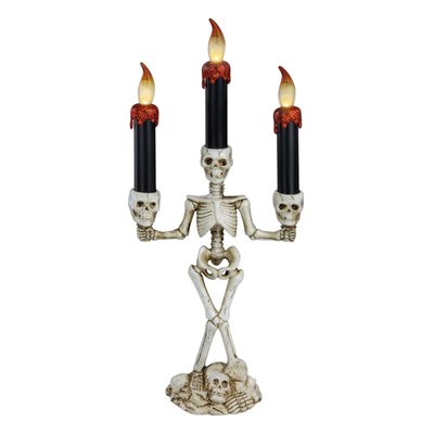Flameless Dripping Candles Halloween Skeleton Candelabra - 14.5"
