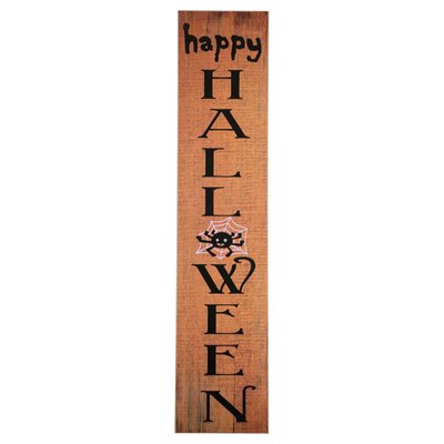 Spider "Happy Halloween" Wooden Board Porch Sign Decoration - 36" - Orange