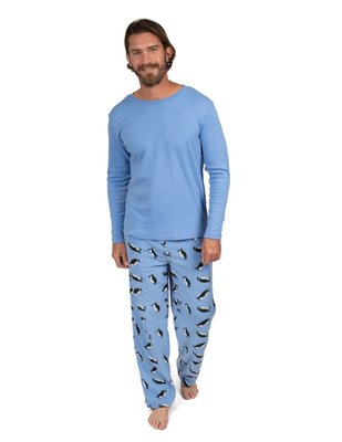 Leveret Men's Cotton Top And Fleece Pants Penguin