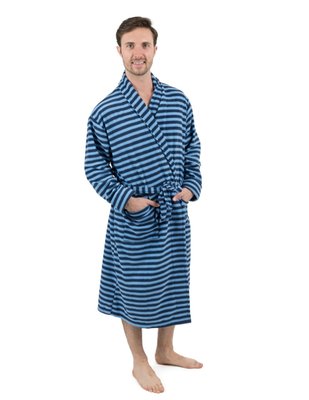 Leveret Men's Fleece Robe Blue And Navy Striped