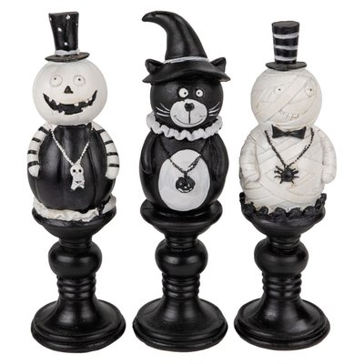 Pumpkin, Cat, and Ghost Halloween Candlestick Decorations