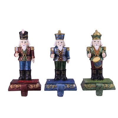 Set of 3 Blue, Red and Green Glittered Nutcracker Stocking Holders 7.75"